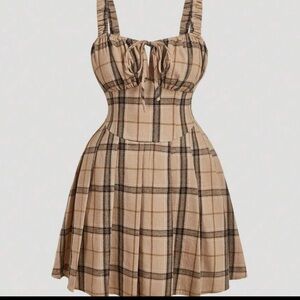 SHEIN Tan Plaid Mini Dress